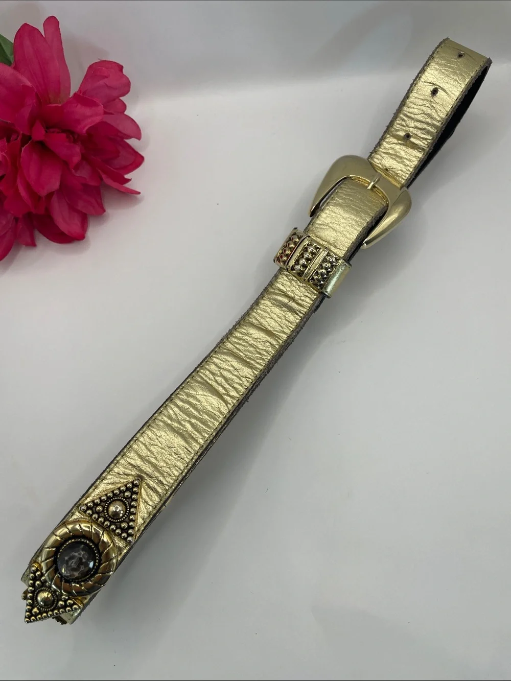 Vintage 1994 Leatherock Gold Studded Women's Belt with Medallion Accents